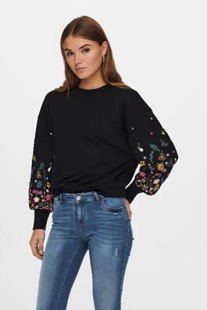 gebloemde sweater zwart