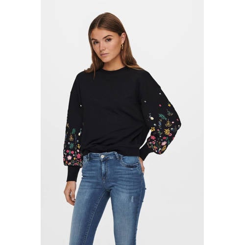 ONLY gebloemde sweater ONLBROOKE zwart afbeelding