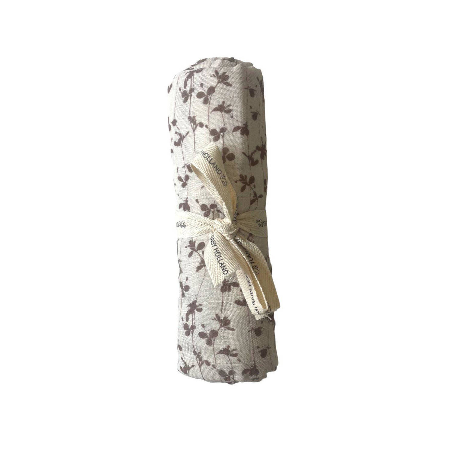 Yumi Baby hydrofiele doek 110x110 cm Brown Leafs Hydrofiele luiers Ecru