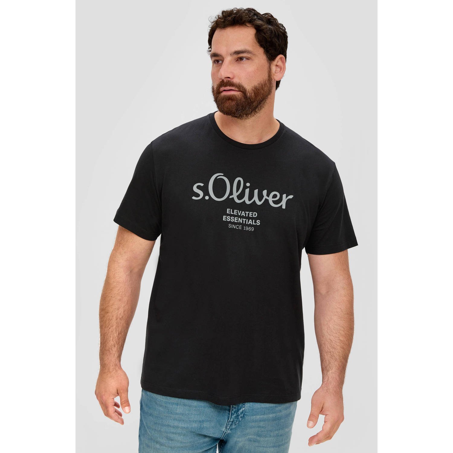 S.Oliver Big Size regular fit T-shirt Plus Size met printopdruk zwart
