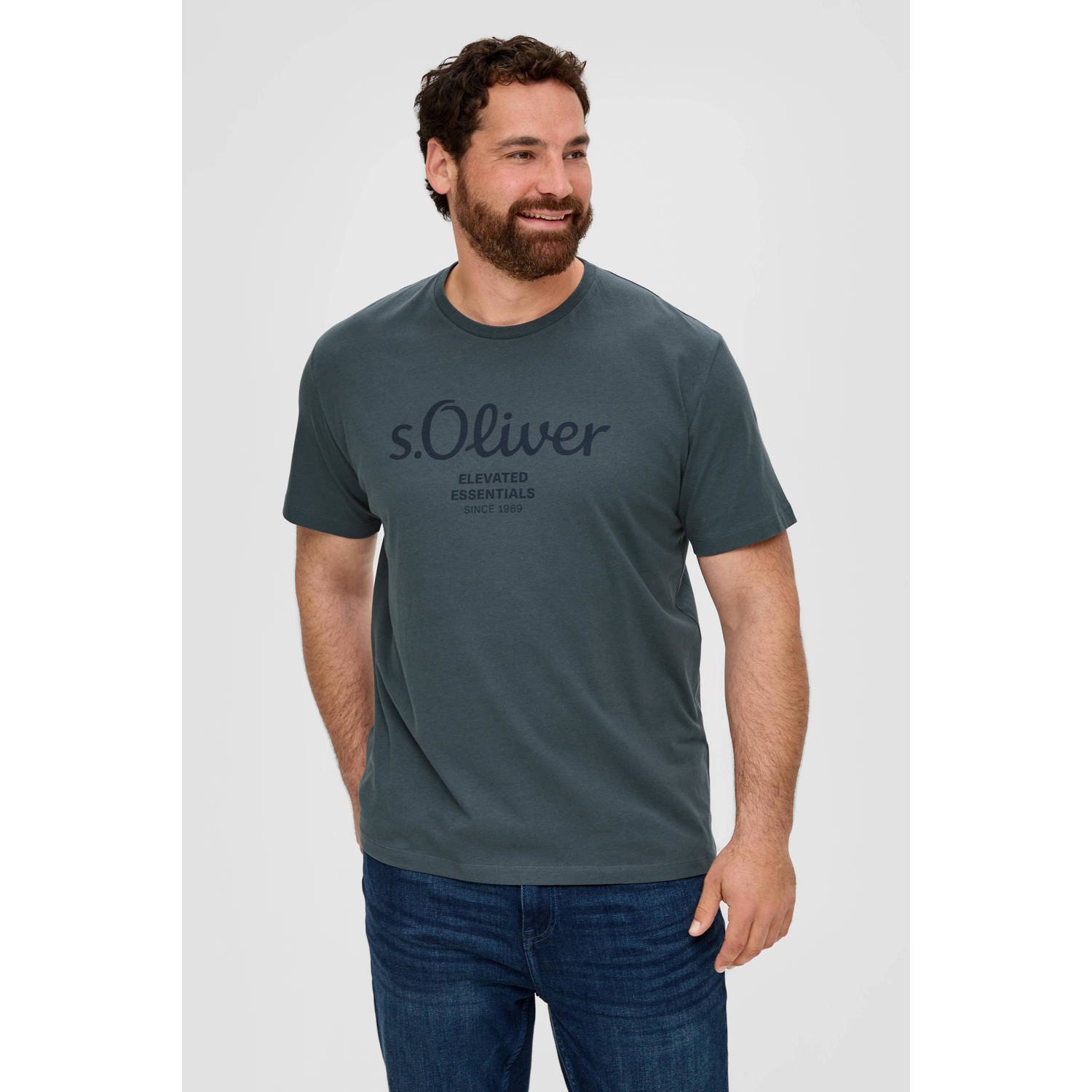 S.Oliver Big Size regular fit T-shirt Plus Size met printopdruk grijs