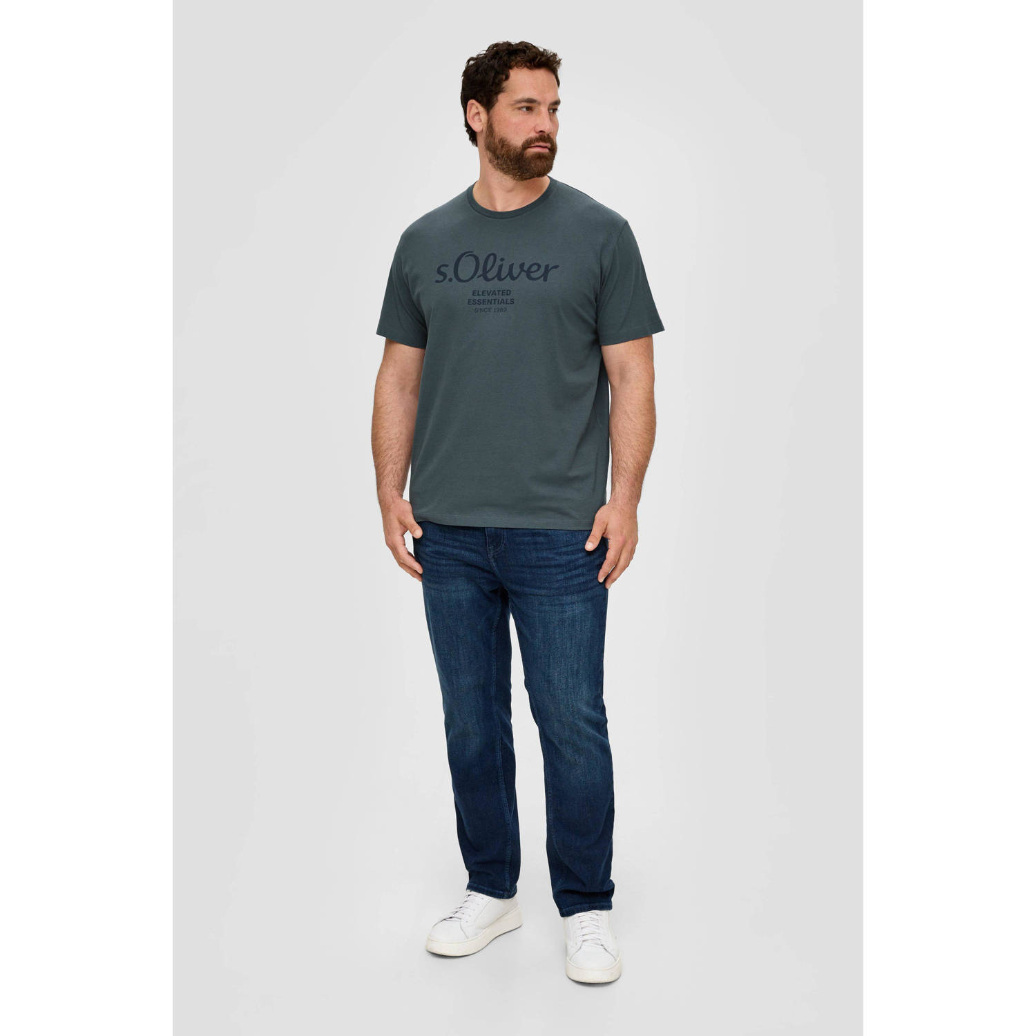 s.Oliver Big Size regular fit T-shirt Plus Size met printopdruk grijs