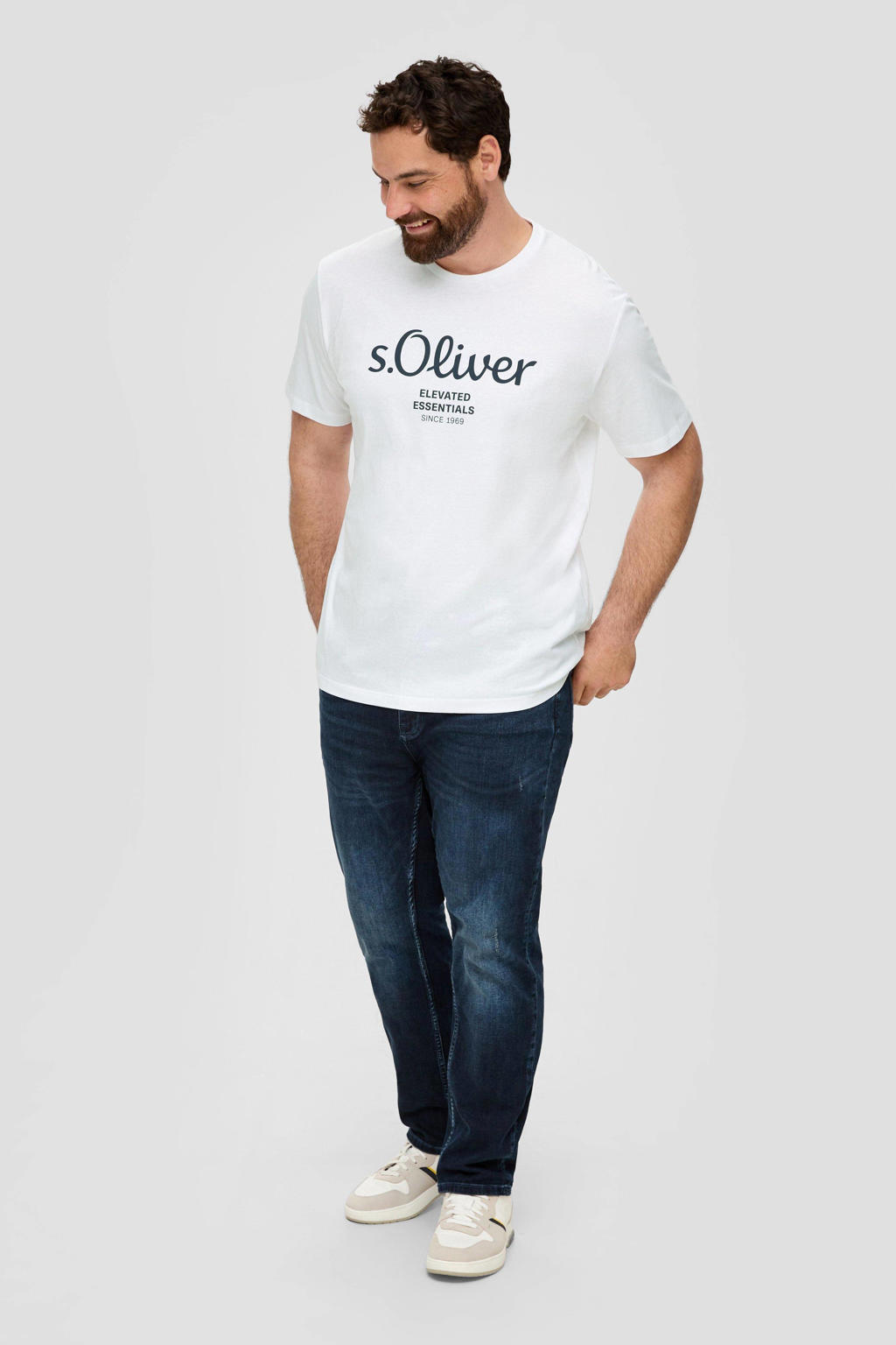 s.Oliver Big Size regular fit T-shirt Plus Size met printopdruk wit