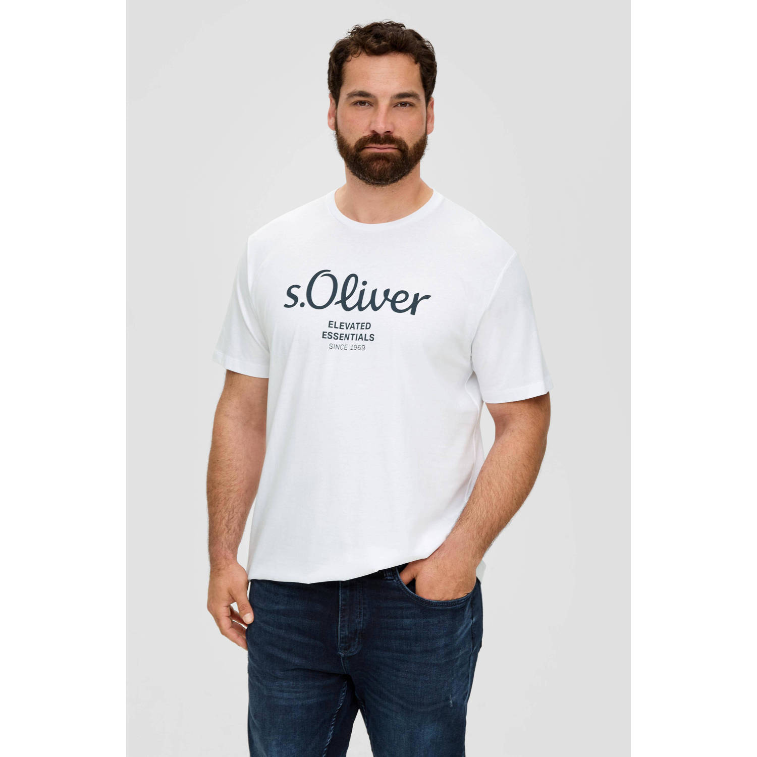 S.Oliver Big Size regular fit T-shirt Plus Size met printopdruk wit