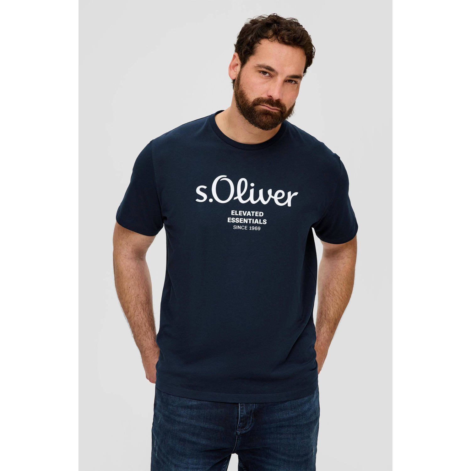S.Oliver Big Size regular fit T-shirt Plus Size met printopdruk blauw zwart