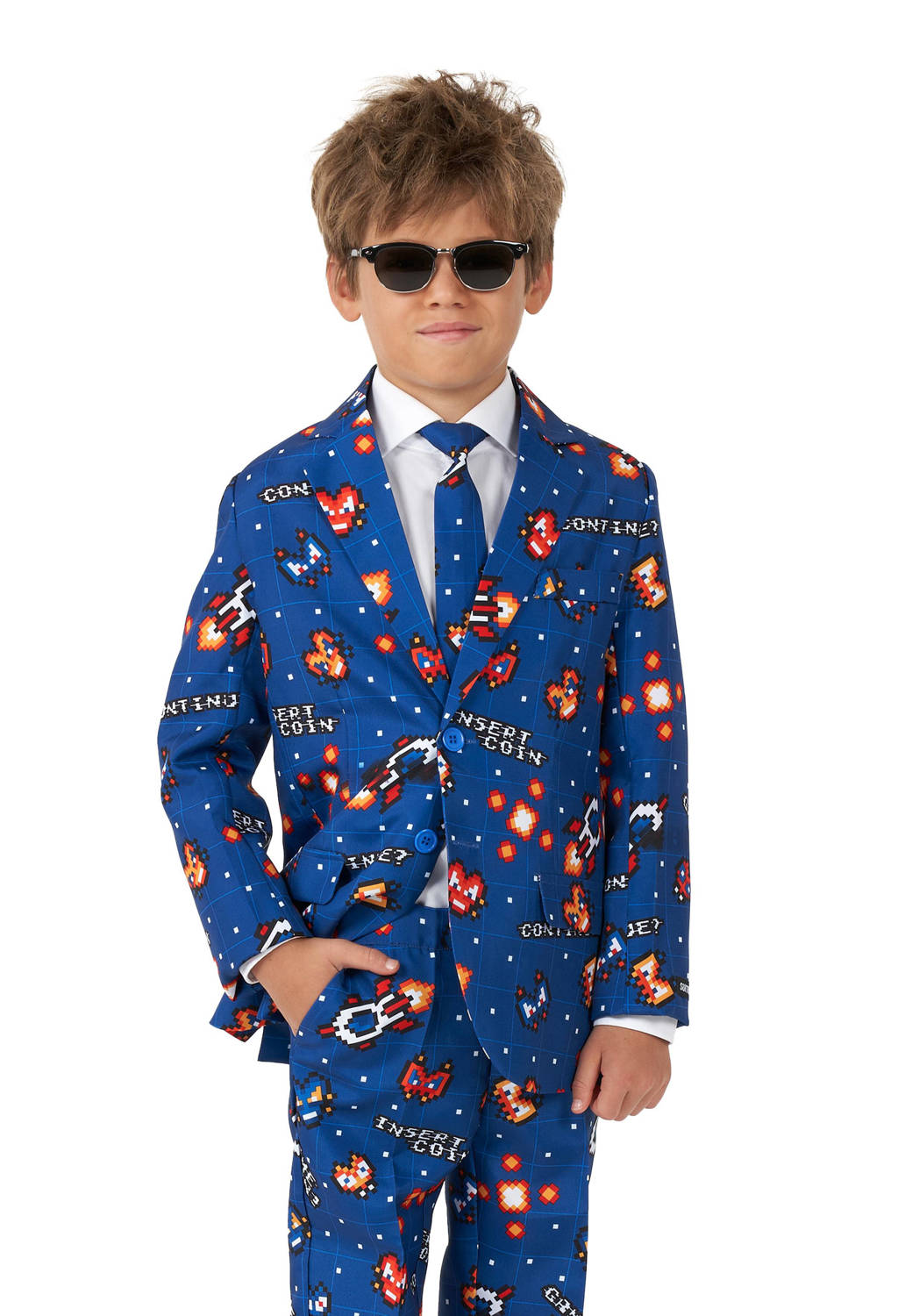 Suitmeister kostuum Retro Gamer blauw Jongens Polyester Reverskraag All over print 122 140