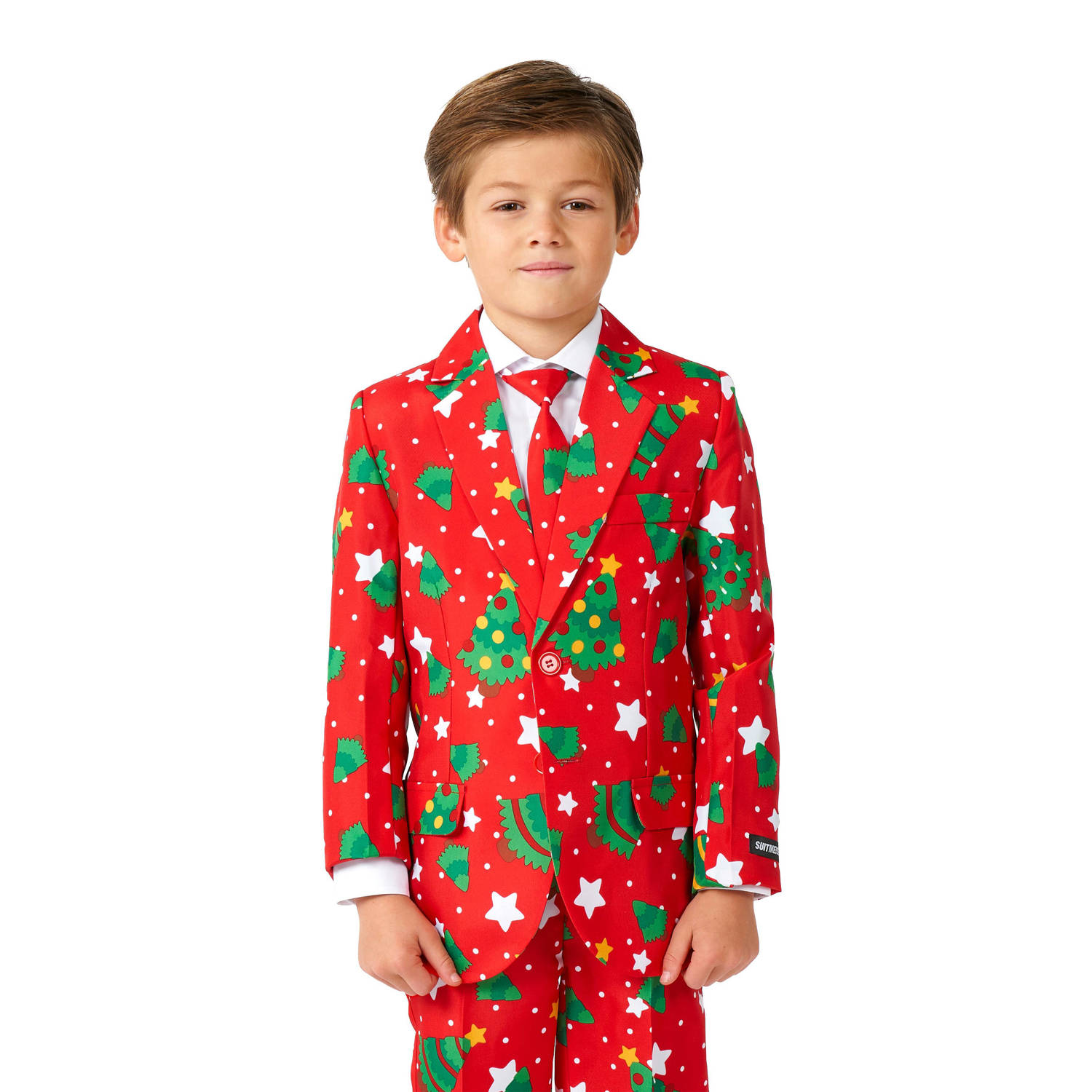 Suitmeister kostuum Christmas Trees Stars felrood Jongens Polyester Reverskraag 122 140
