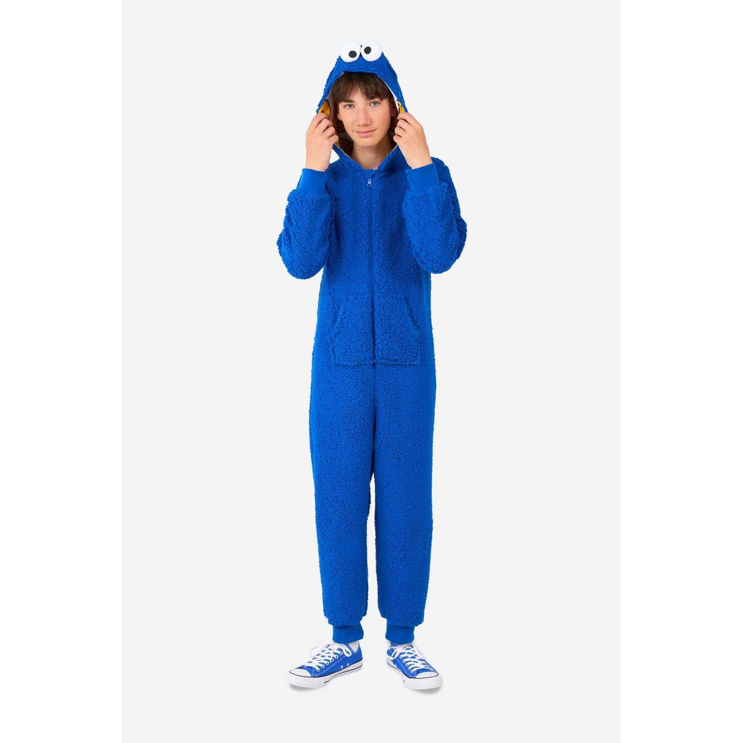 OppoSuits onesie Cookiemonster blauw Jongens Teddy Capuchon All over print 122 128