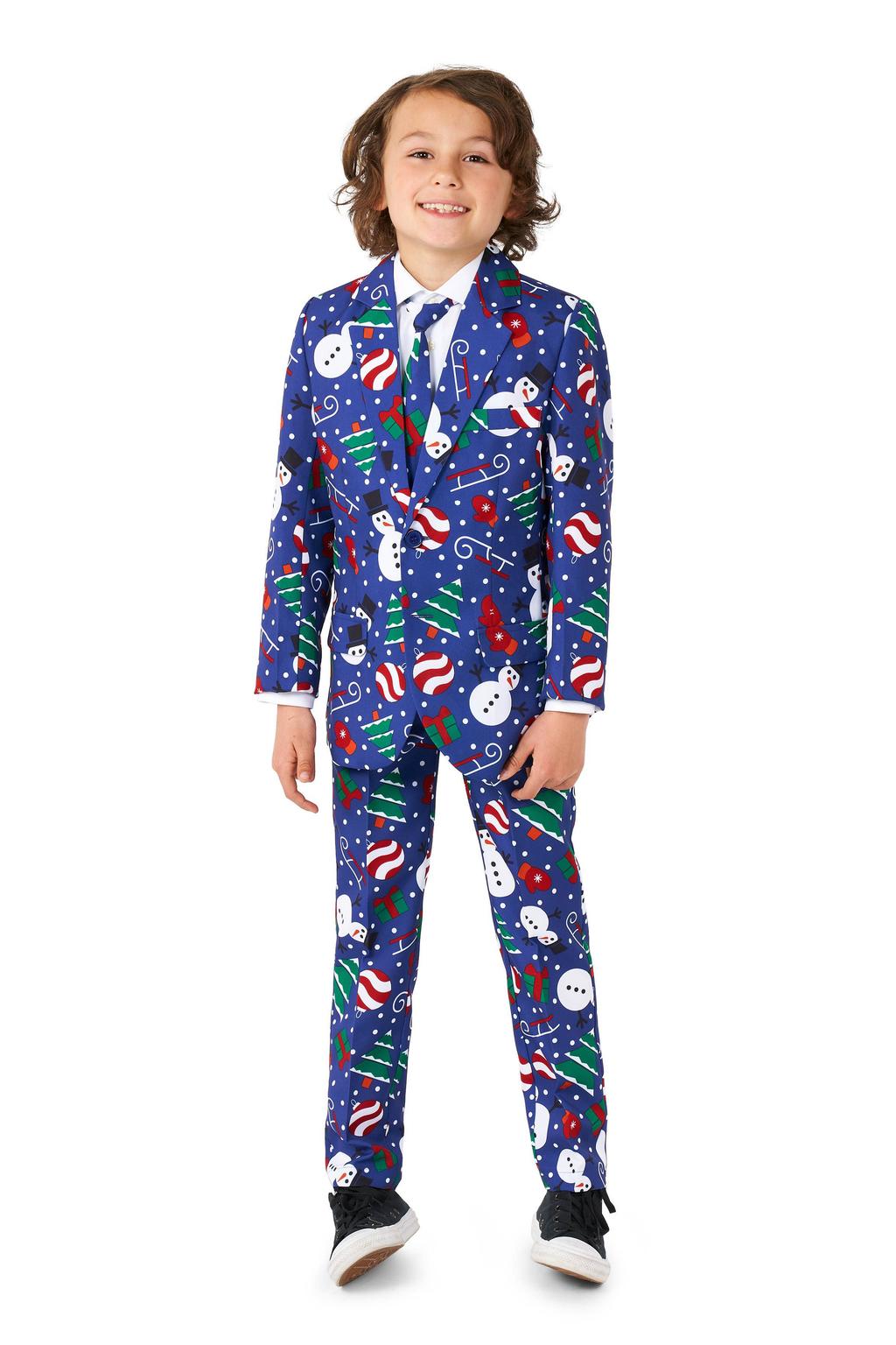 Suitmeister kostuum Christmas Snowman Blue met all over print blauw/multicolor