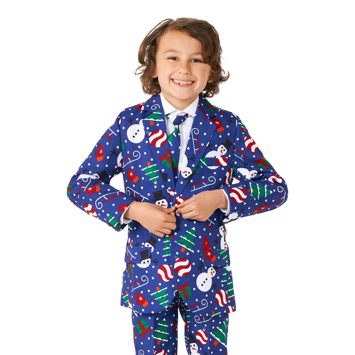 Suitmeister kostuum Christmas Snowman Blue met all over print blauw multicolor