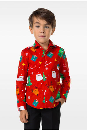 overhemd Festivity met all over print rood/multicolor