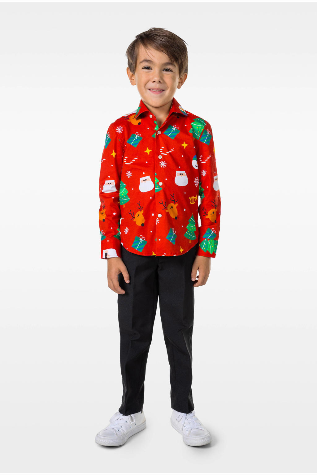 Rood en multikleurige jongens OppoSuits overhemd Festivity color van stretchkatoen met lange mouwen, klassieke kraag en knoopsluiting