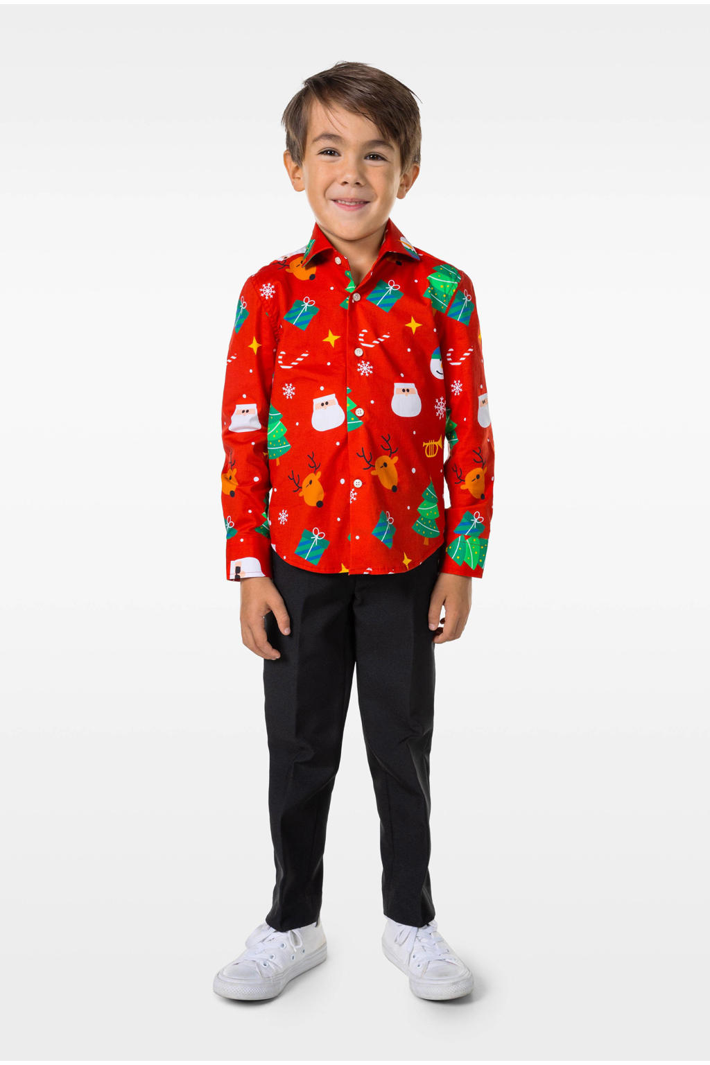 Rood en multikleurige jongens OppoSuits overhemd Festivity color van stretchkatoen met lange mouwen, klassieke kraag en knoopsluiting