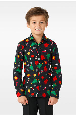 overhemd Christmas Icons met all over print zwart/multicolor