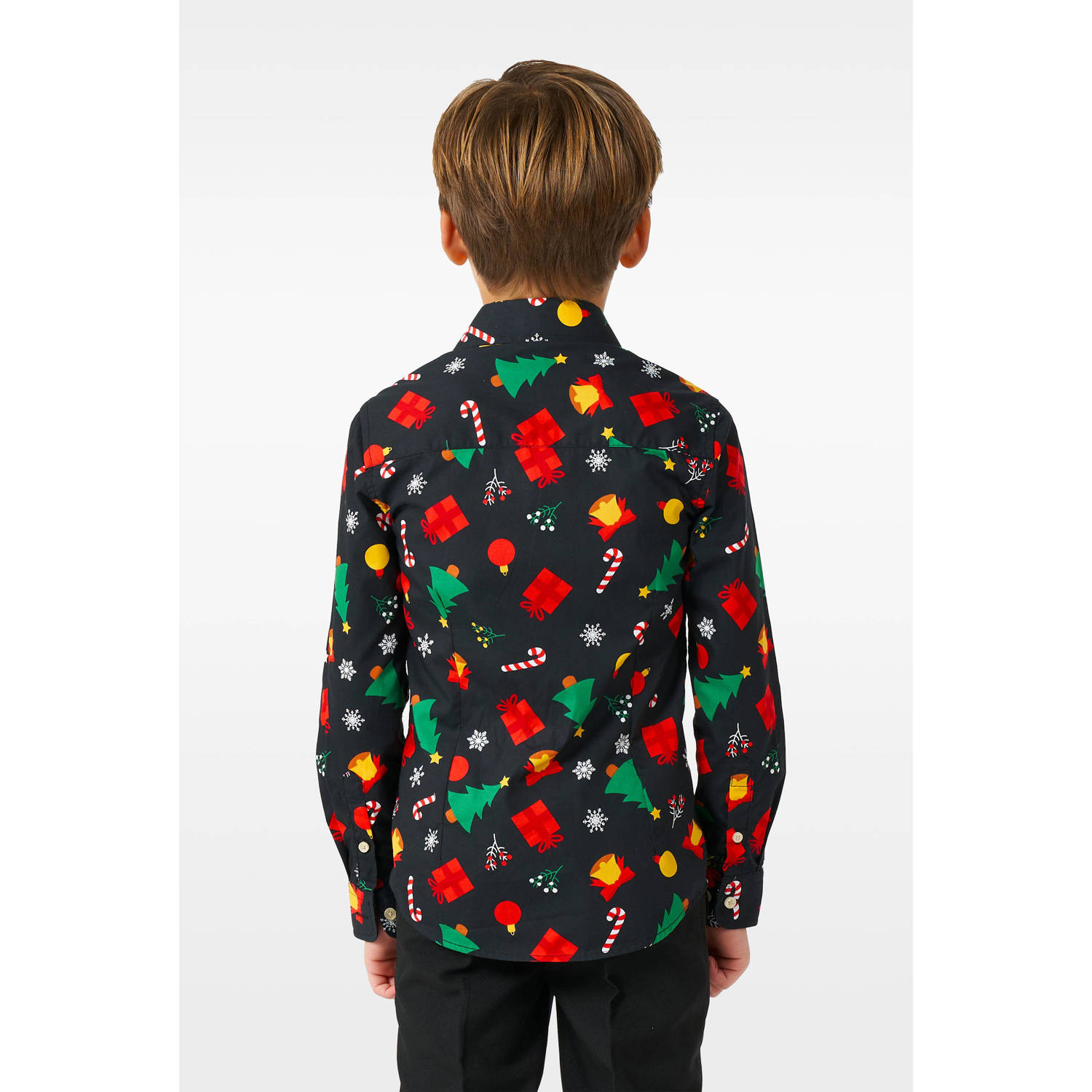 OppoSuits overhemd Christmas Icons met all over print zwart multicolor