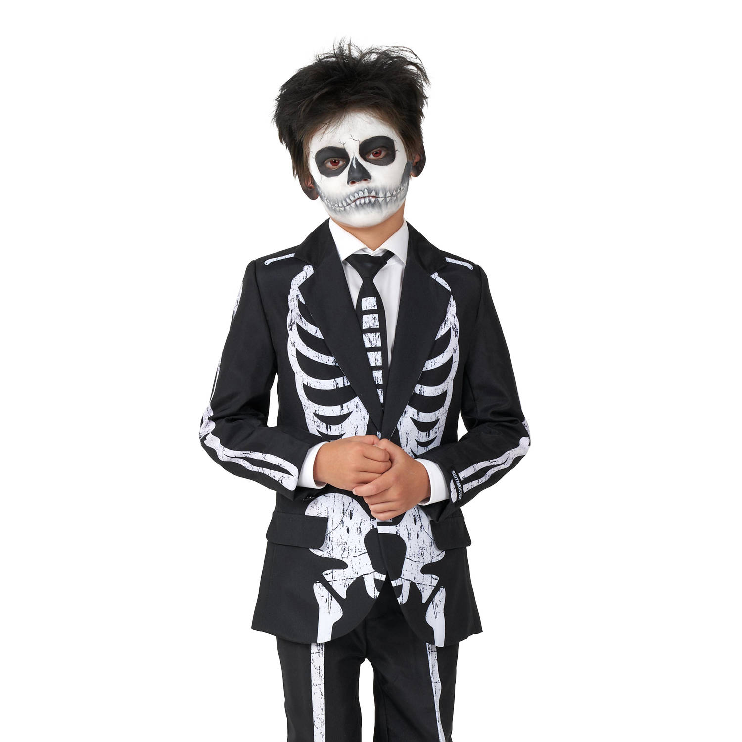 Suitmeister kostuum Skeleton Grunge zwart wit Jongens Polyester Reverskraag 122 140