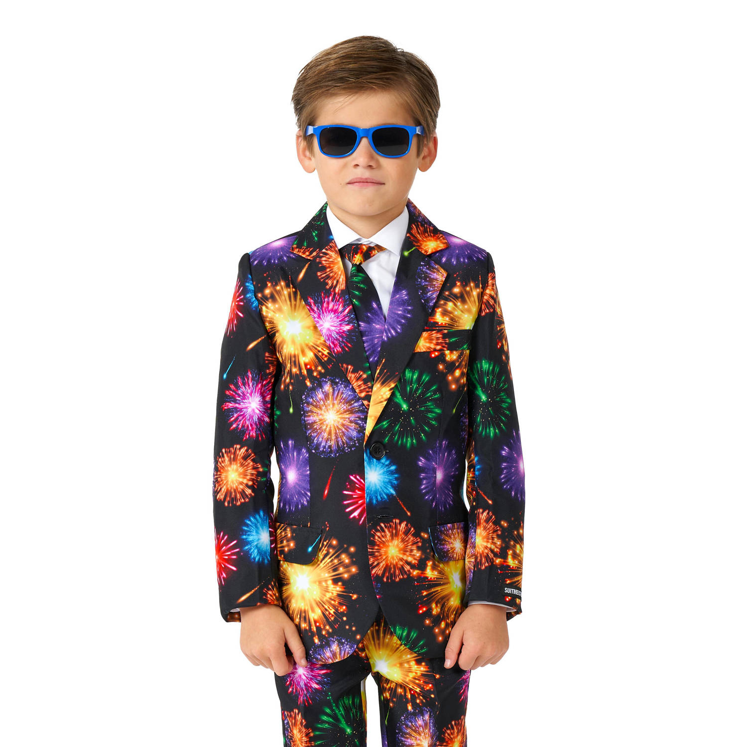 Suitmeister kostuum Fireworks zwart multicolor Jongens Polyester Reverskraag 122 140