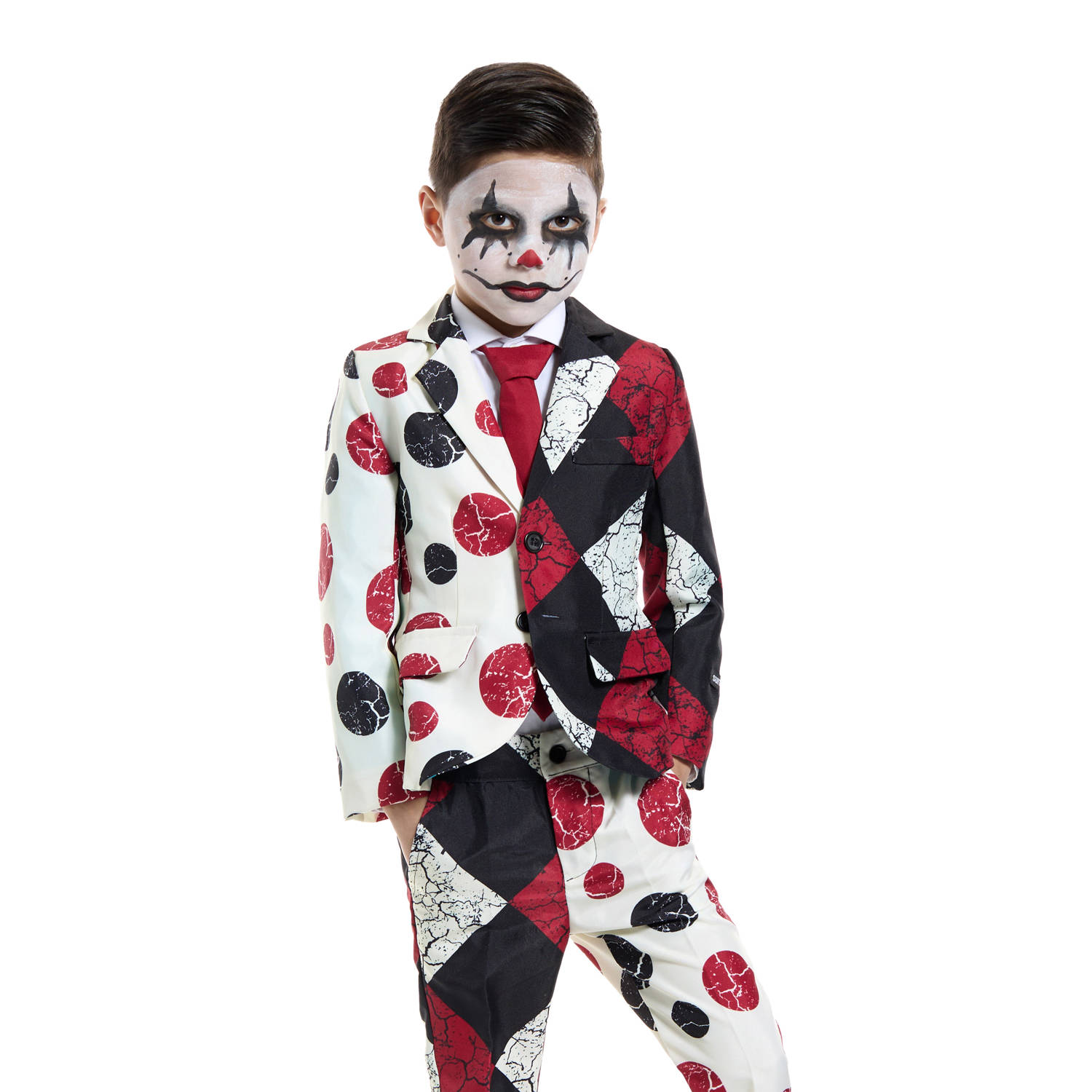 Suitmeister kostuum Halloween Clown Vintage wit zwart rood Jongens Polyester Reverskraag 122 140