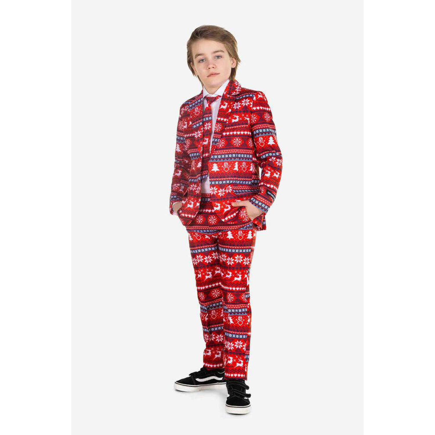 Suitmeister kostuum Nordic Pixel Red met all over print rood multicolor Jongens Polyester Reverskraag 122 140