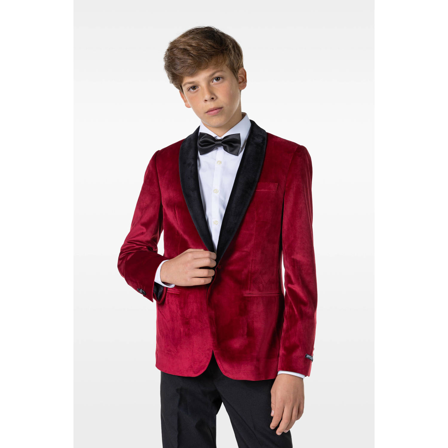 OppoSuits colbert Dinner Jacket rood zwart Jongens Velours Reverskraag 122 128