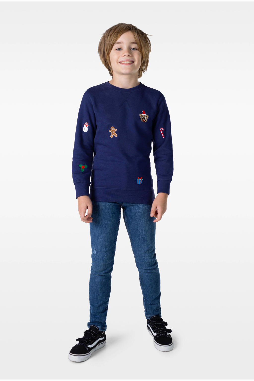 OppoSuits kerstsweater X-Mas Icons met all over print donkerblauw