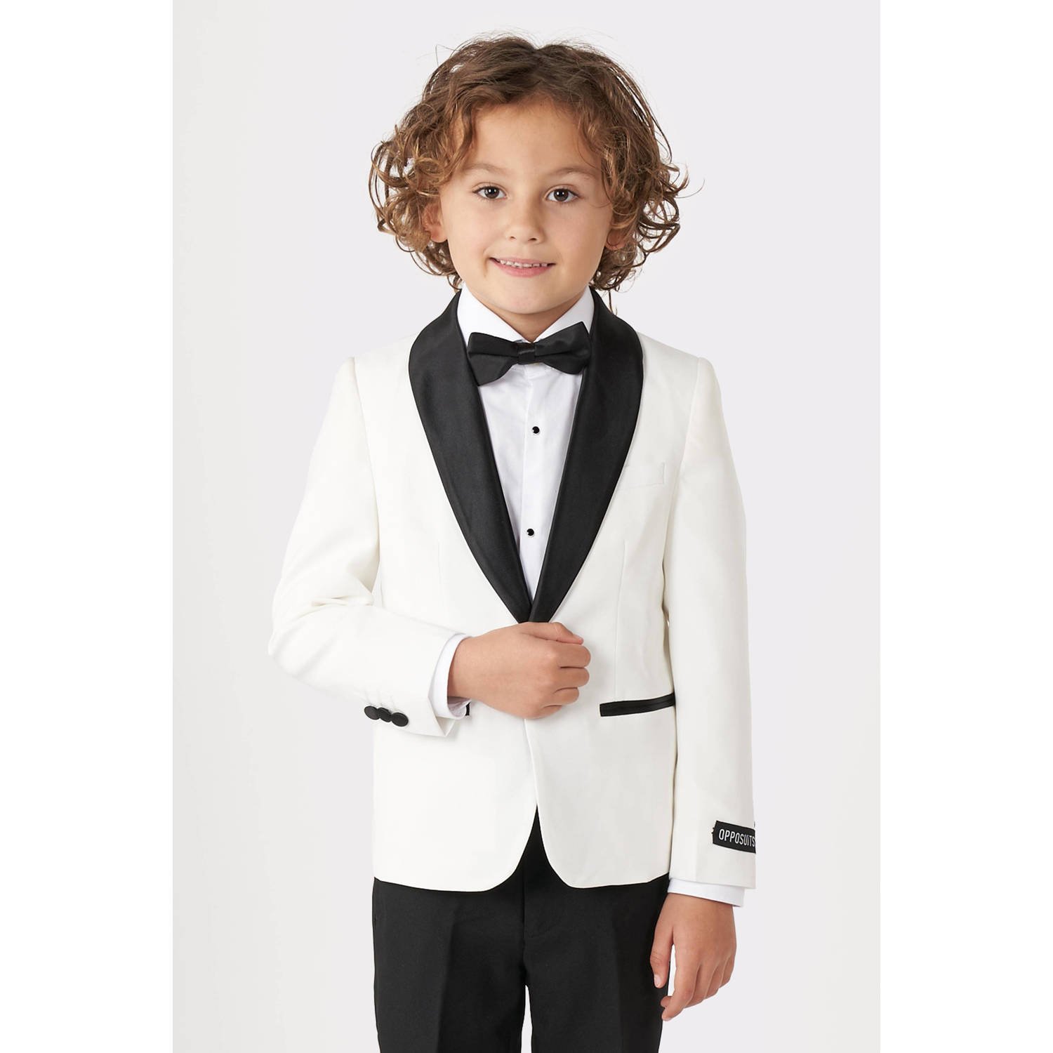 OppoSuits colbert Pearly White wit zwart Kostuum Jongens Polyester Reverskraag 110 116