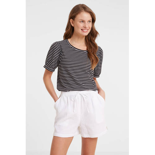anytime T-shirt met pofmouwen zwart/wit afbeelding