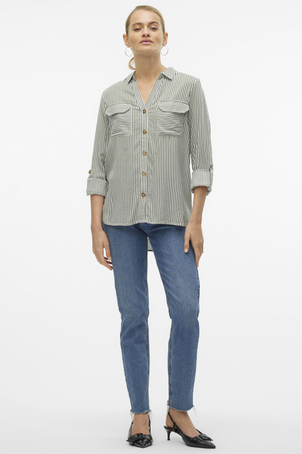 VERO MODA geweven blouse VMBUMPY met plooien groen/wit
