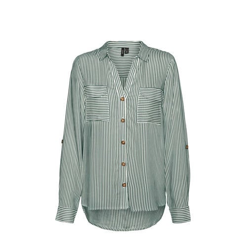 VERO MODA geweven blouse VMBUMPY met plooien groen/wit afbeelding