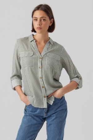 geweven blouse VMBUMPY met plooien groen/wit