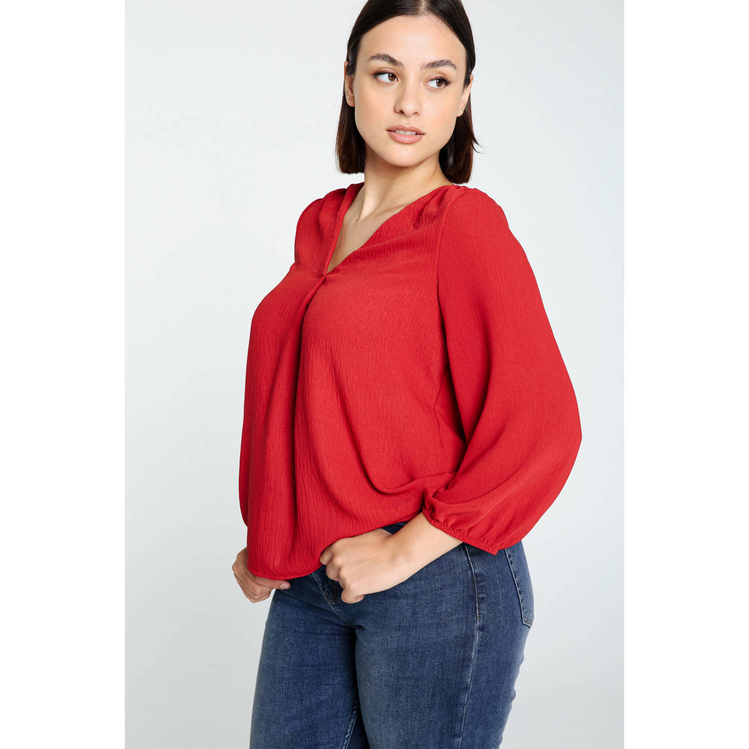 Cassis blousetop met textuur rood