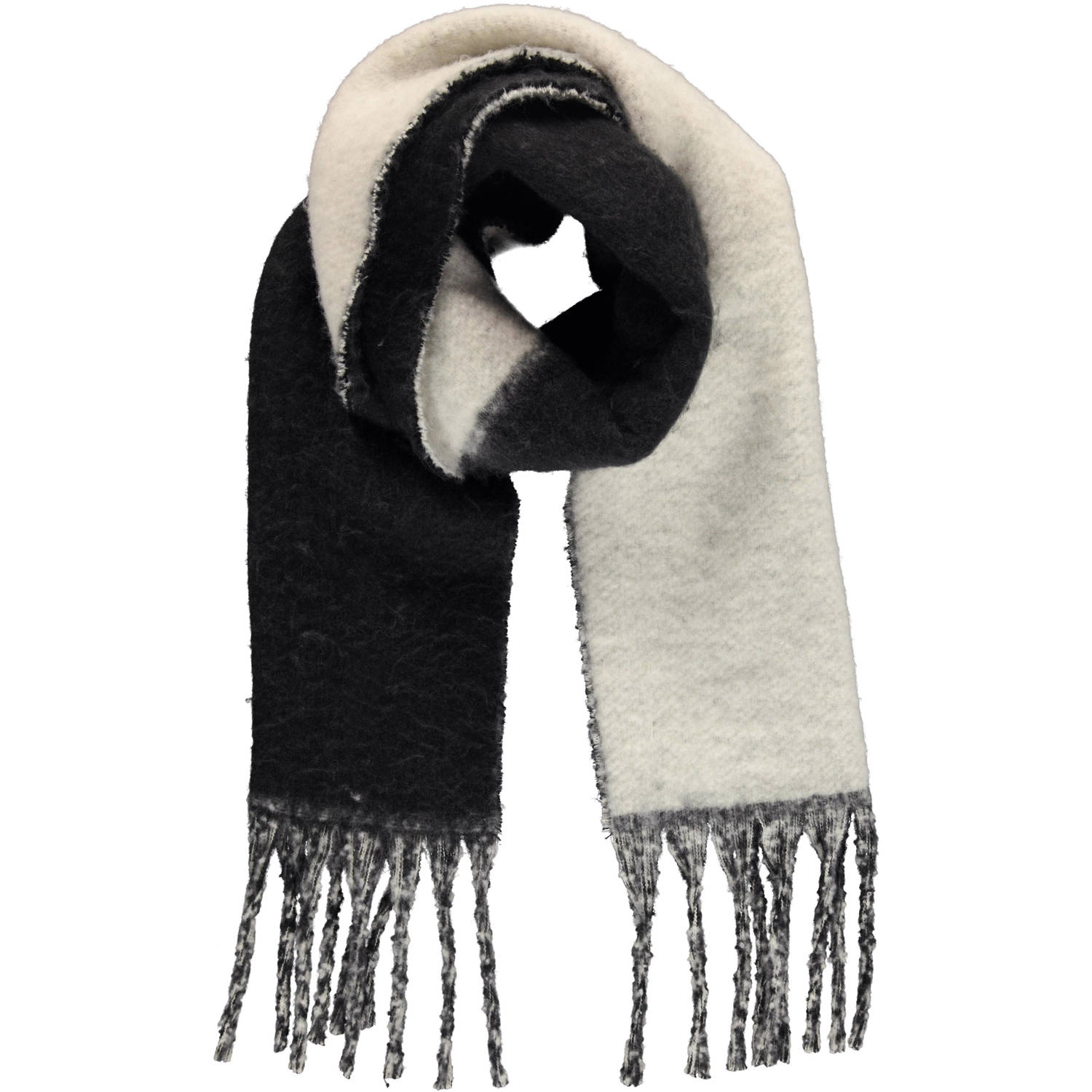 Expresso sjaal met franjes beige zwart