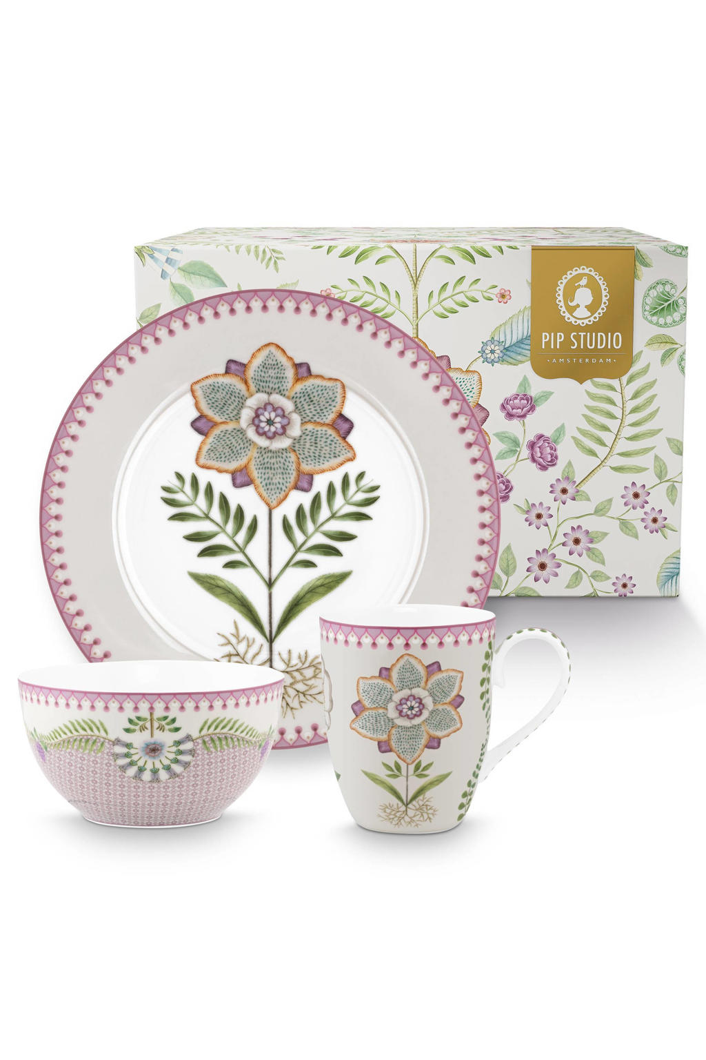 Pip Studio Lily & Lotus ontbijtset (3-delig)