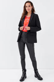 thumbnail: Zwarte dames Cache Cache coated high waist skinny broek met rits- en knoopsluiting en effen