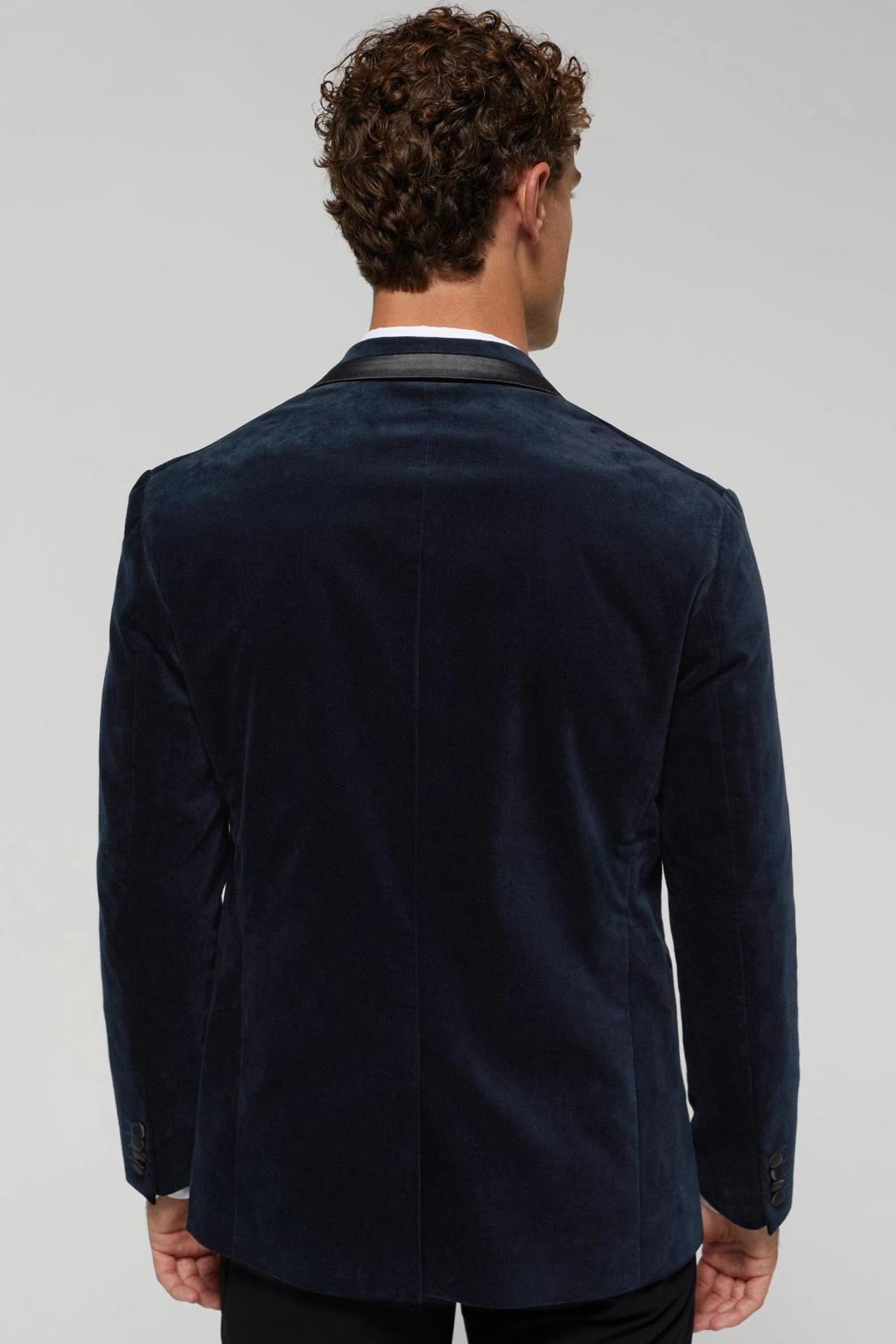 PaulJones Fluwelen colbert voor heren, bruiloft, feestpak, Kerstmis, 2 knopen, smoking heren, donkerblauw, S