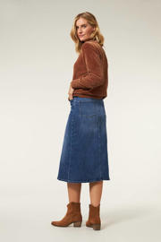 thumbnail: Medium blue denim dames Miss Etam spijkerrok Lauren gemaakt van denim en met rits- en knoopsluiting