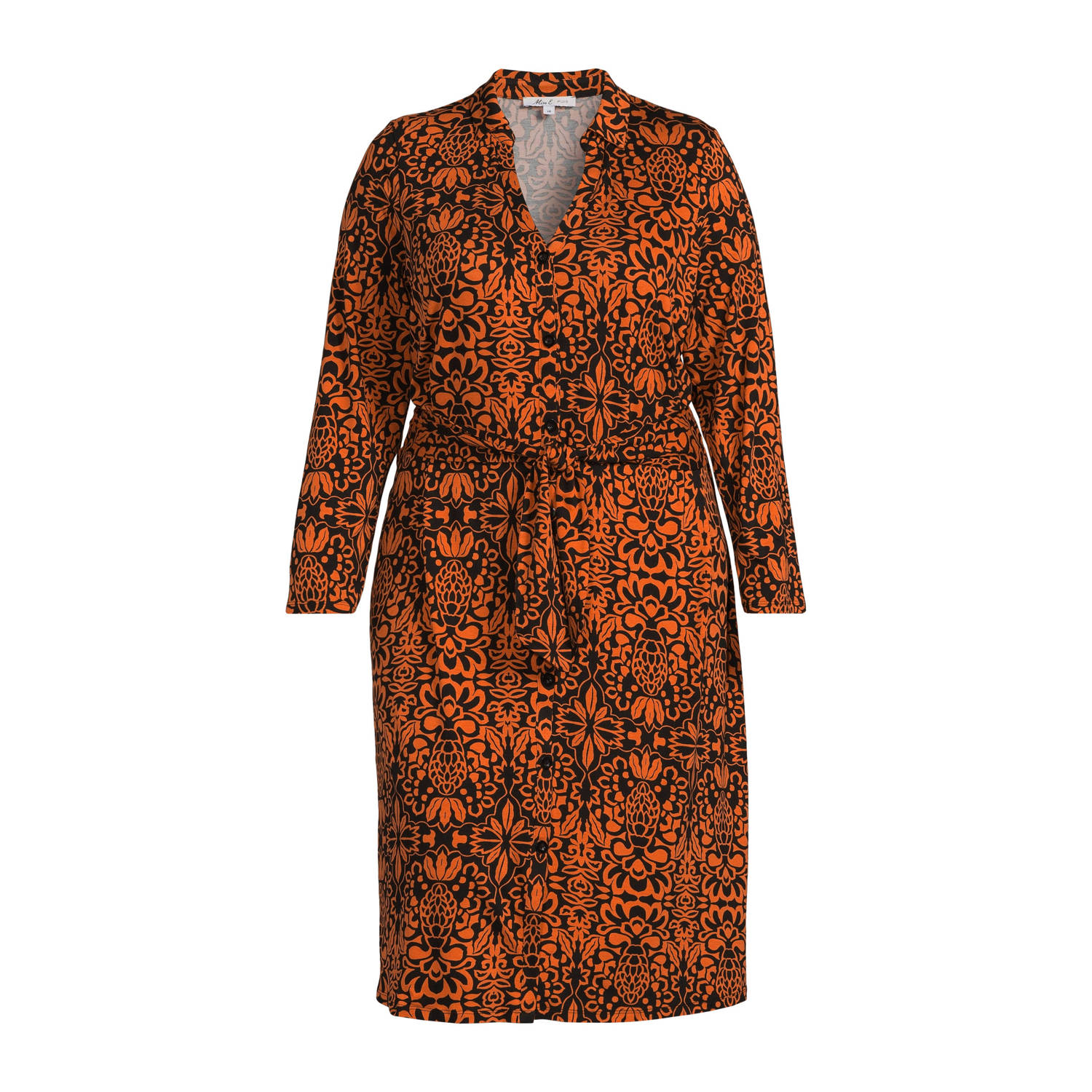 Miss Etam Plus blousejurk met all over print oranje zwart