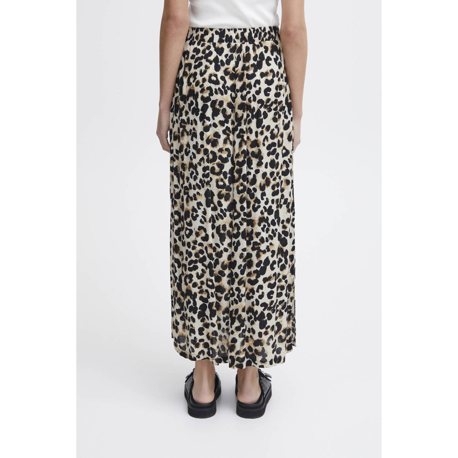 ICHI midi rok IHMARRAKECH met panterprint zwart bruin beige