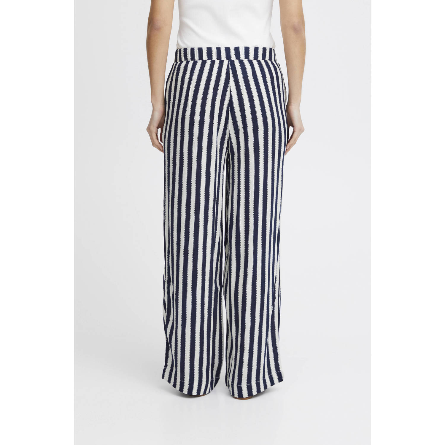 ICHI gestreepte wide leg broek IHMARRAKECH donkerblauw wit