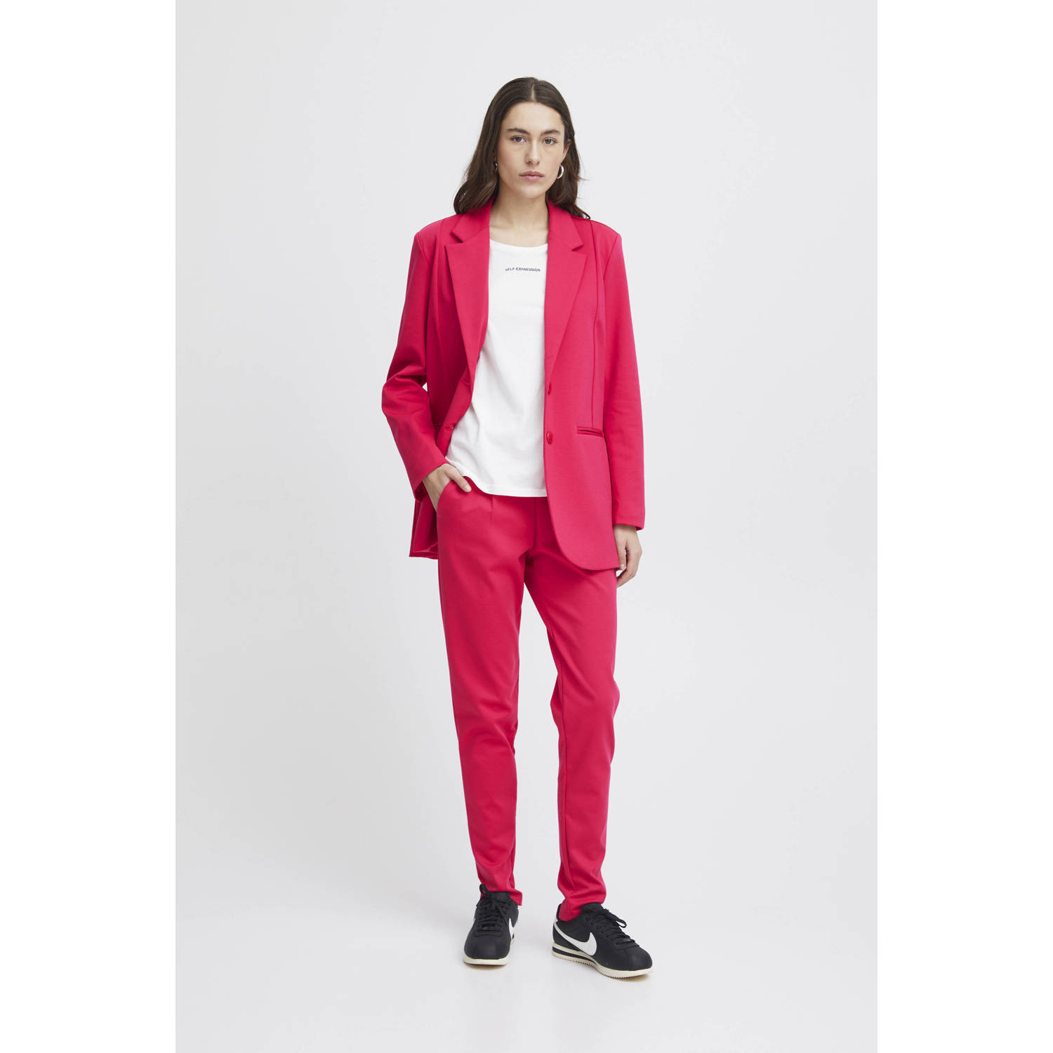 ICHI regular fit pantalon roze