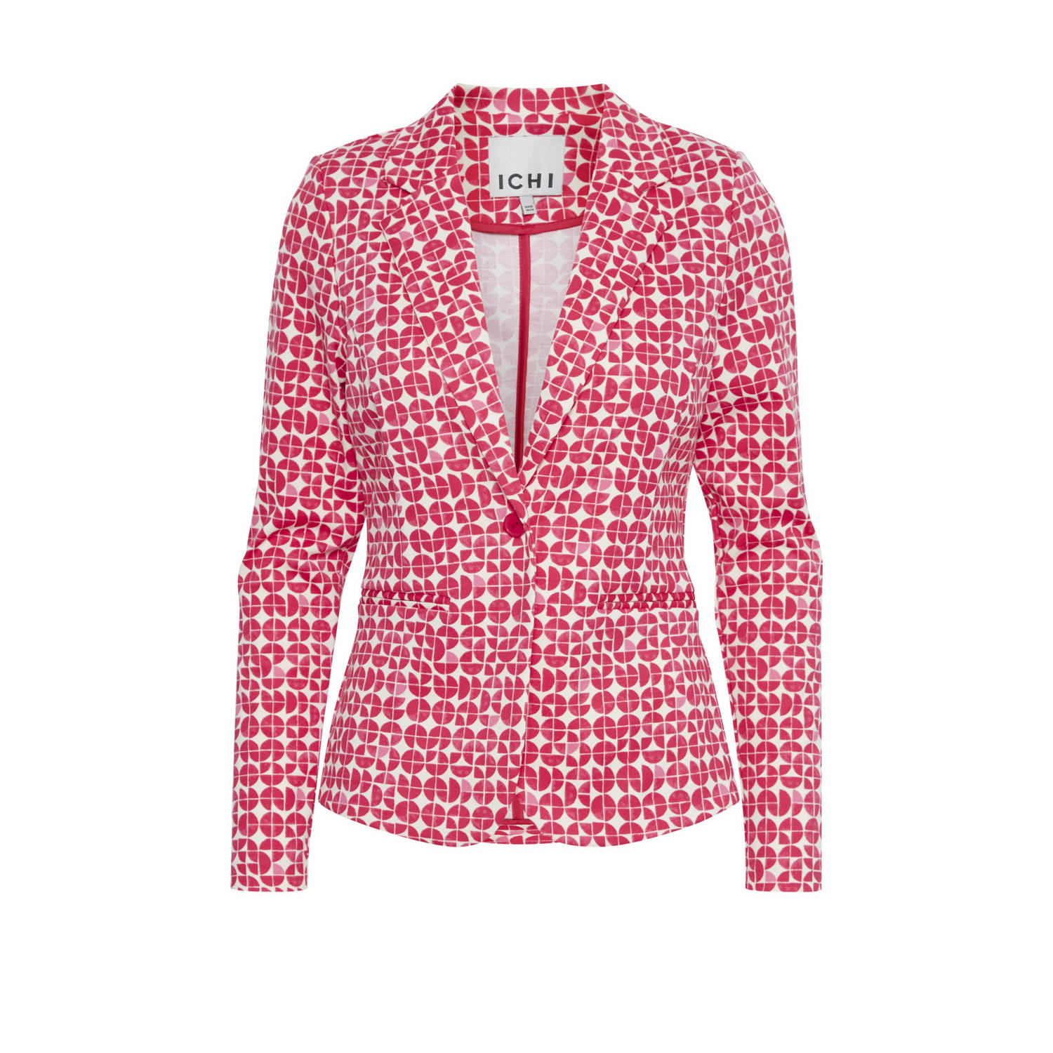 ICHI rechtvallende blazer met all over print roze ecru