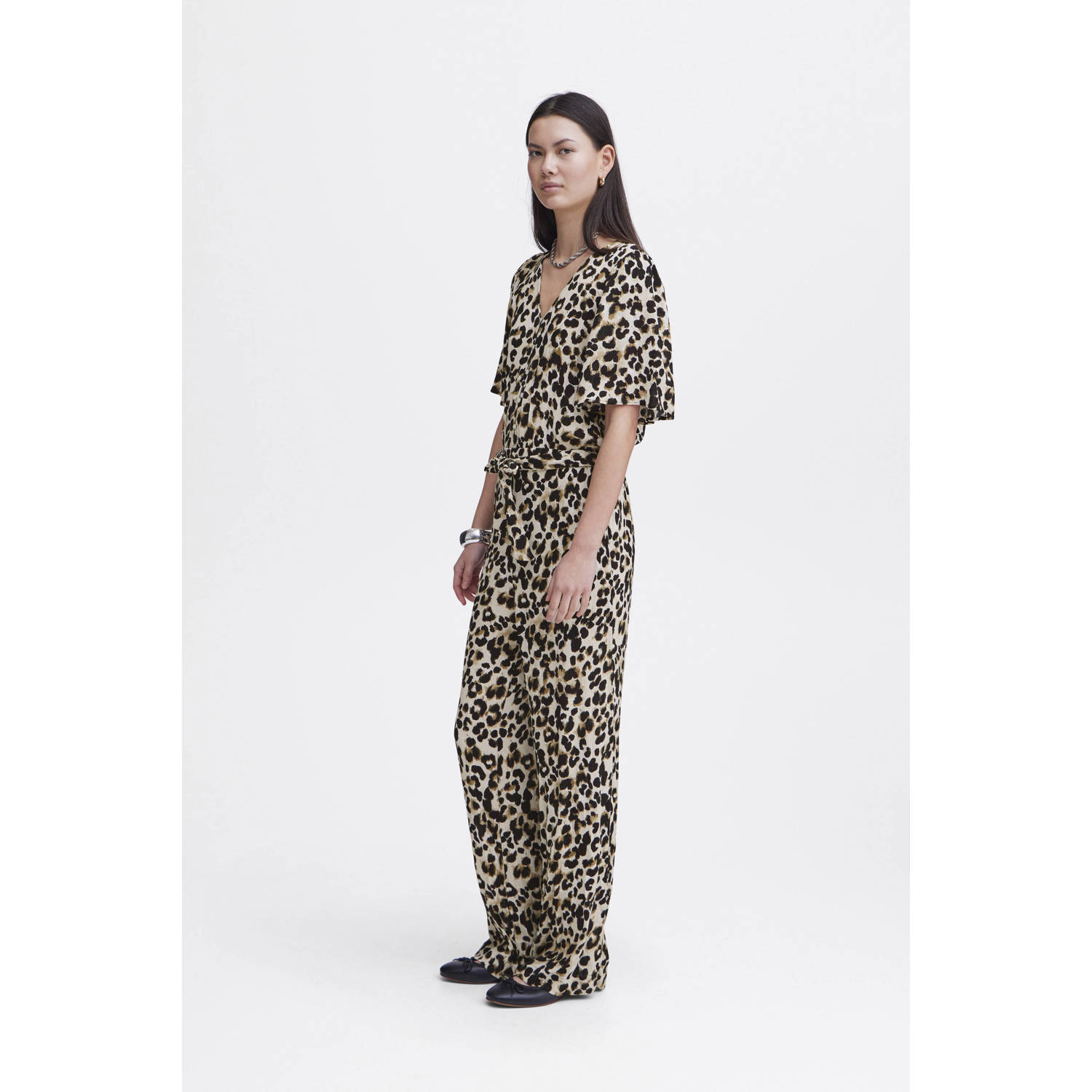 ICHI jumpsuit IHMARRAKECH met panterprint zwart bruin beige