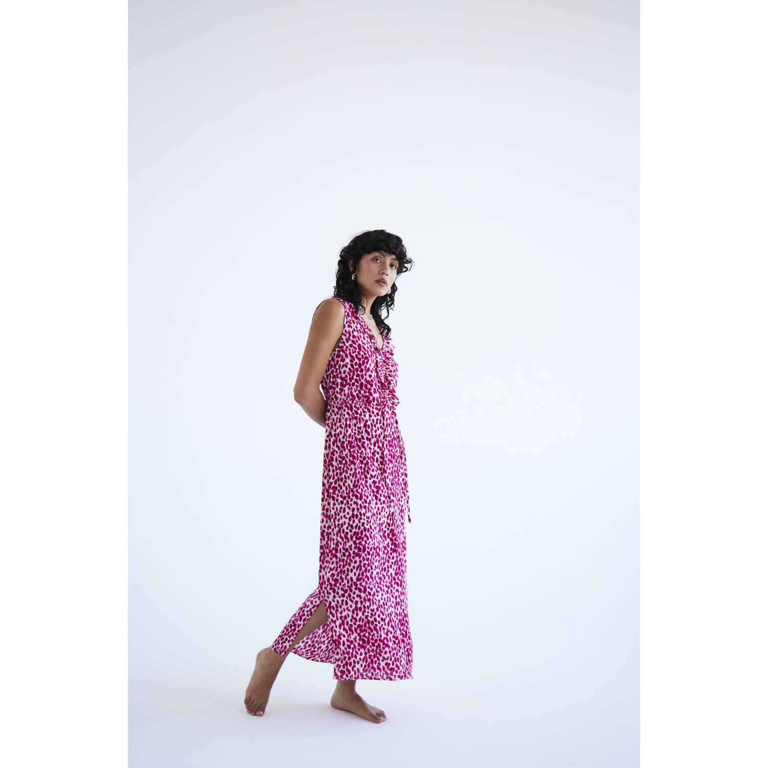 ICHI jurk IHMARRAKECH met all over print roze wit