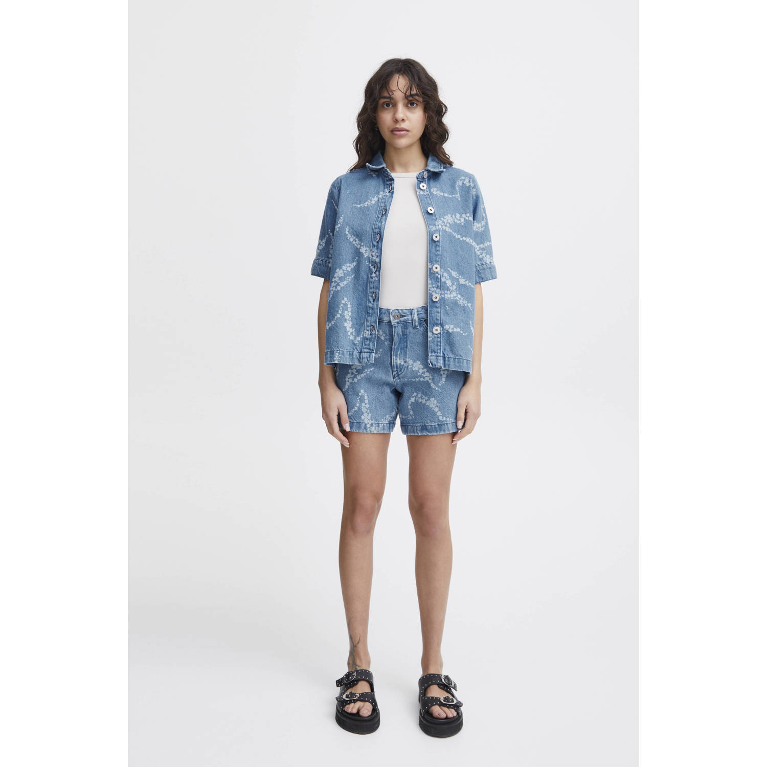 ICHI loose fit short IHBIANE light blue denim