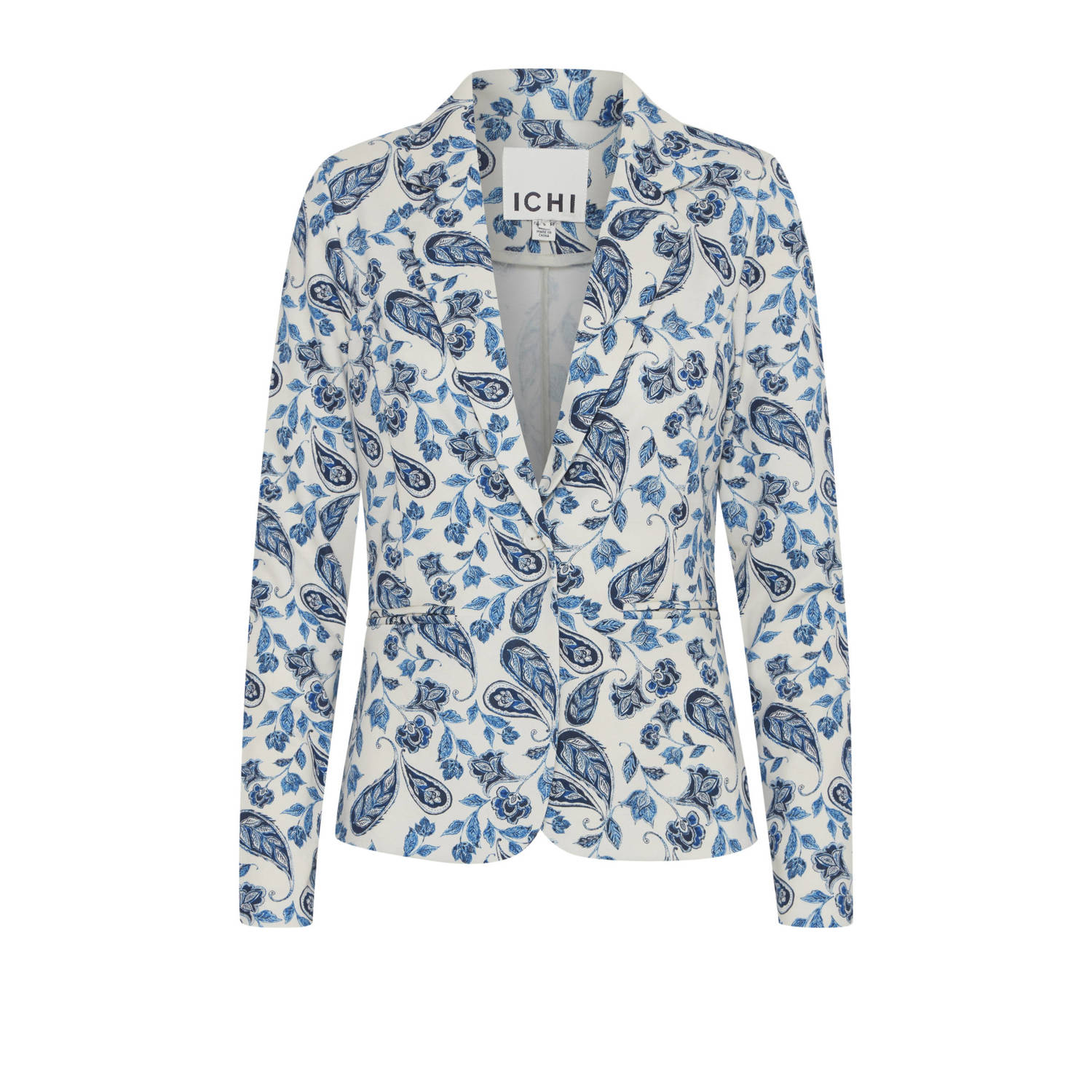 ICHI rechtvallende blazer met paisleyprint lichtblauw ecru