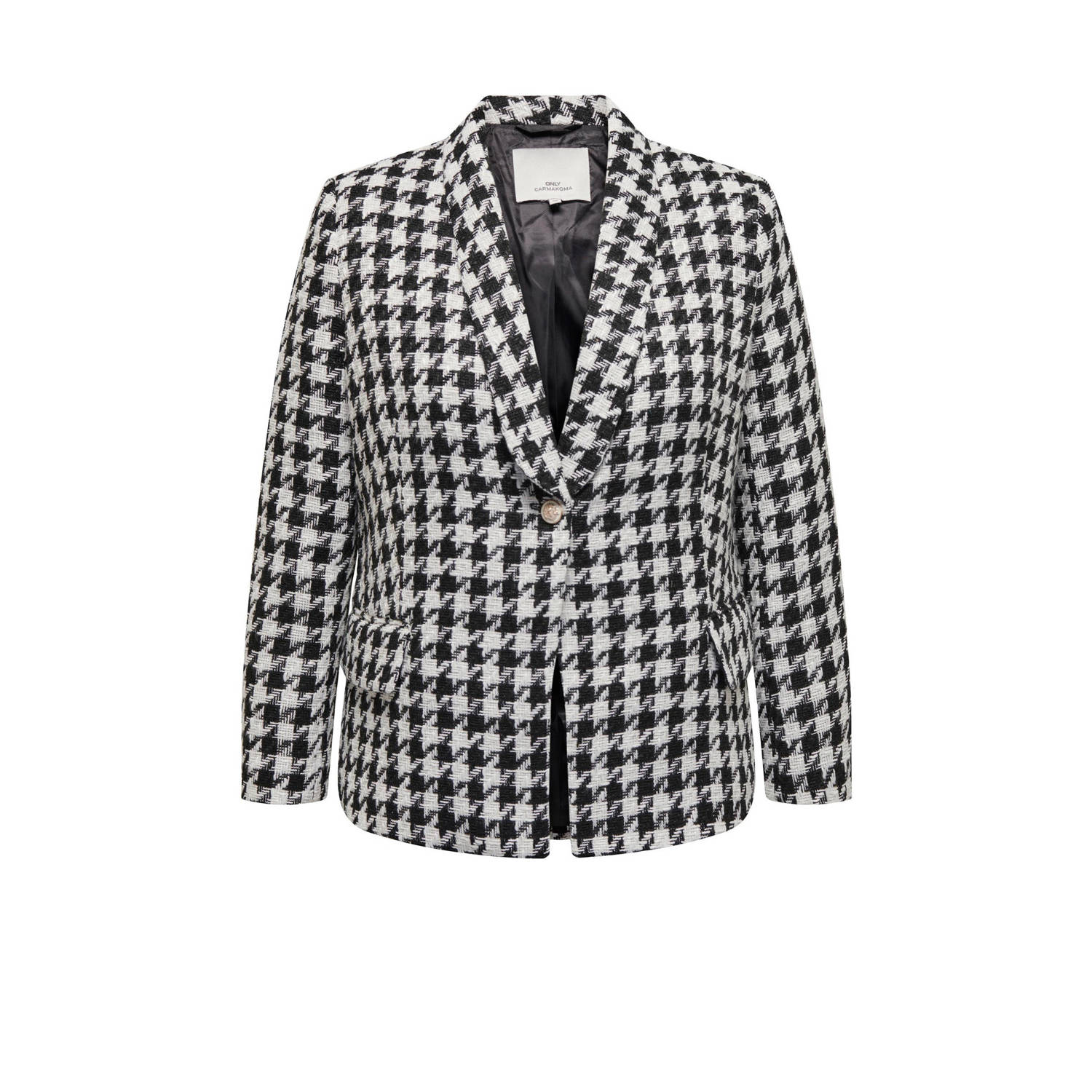 ONLY CARMAKOMA rechtvallende blazer CARNEW met pied-de-poule zwart