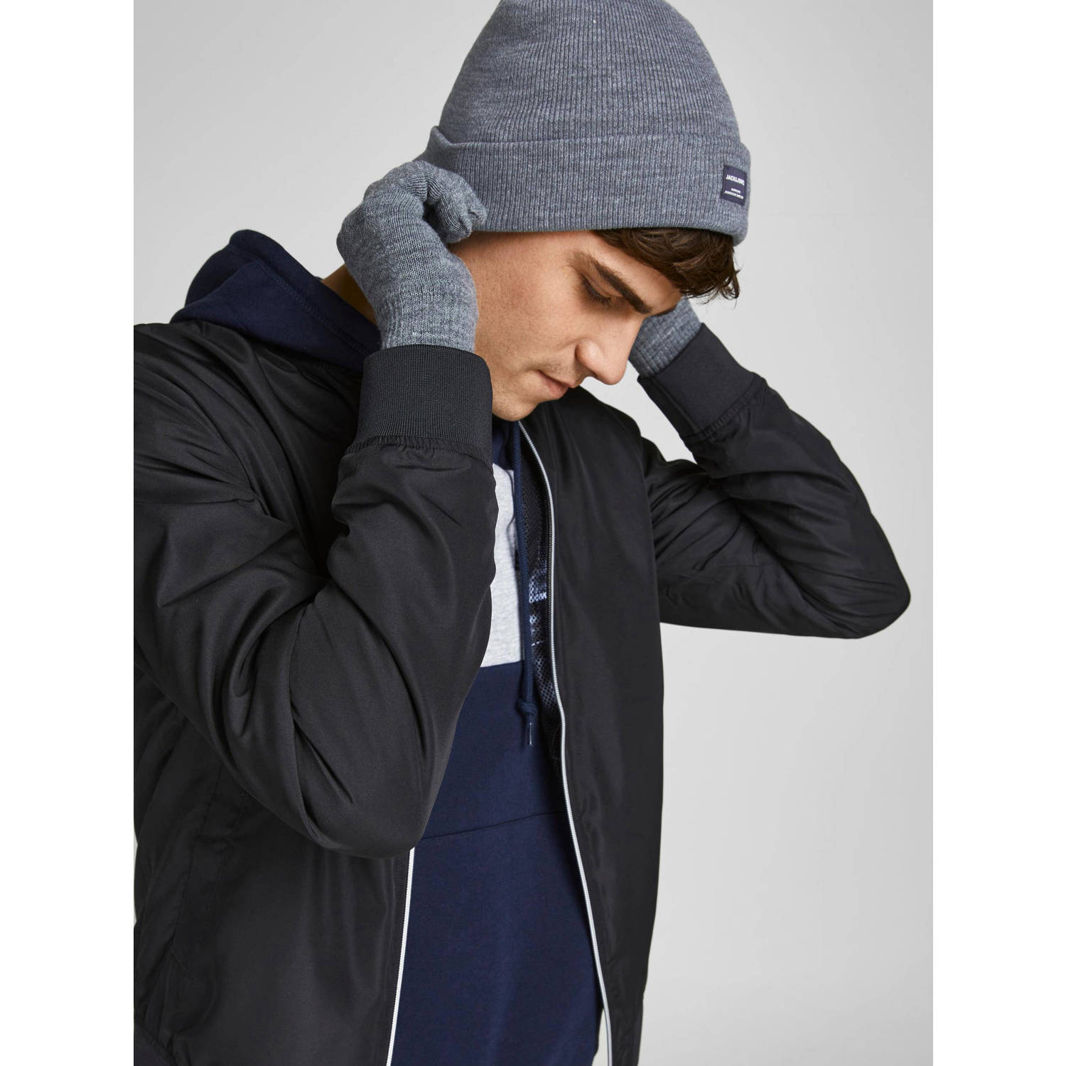 JACK & JONES JUNIOR muts + handschoenen JACBEANIE grijs melange