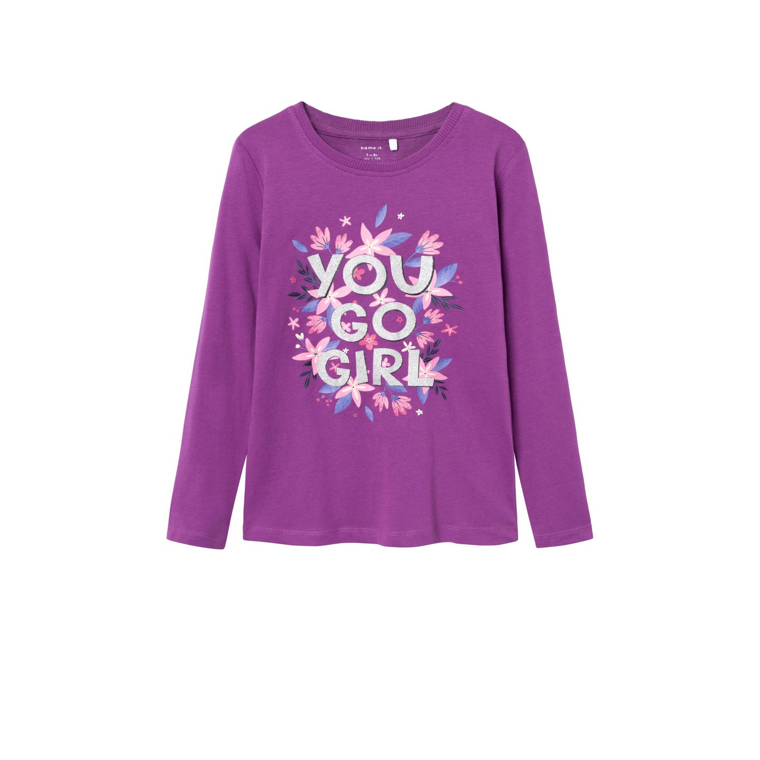 NAME IT KIDS longsleeve NKFRODA met printopdruk en glitters donkerroze