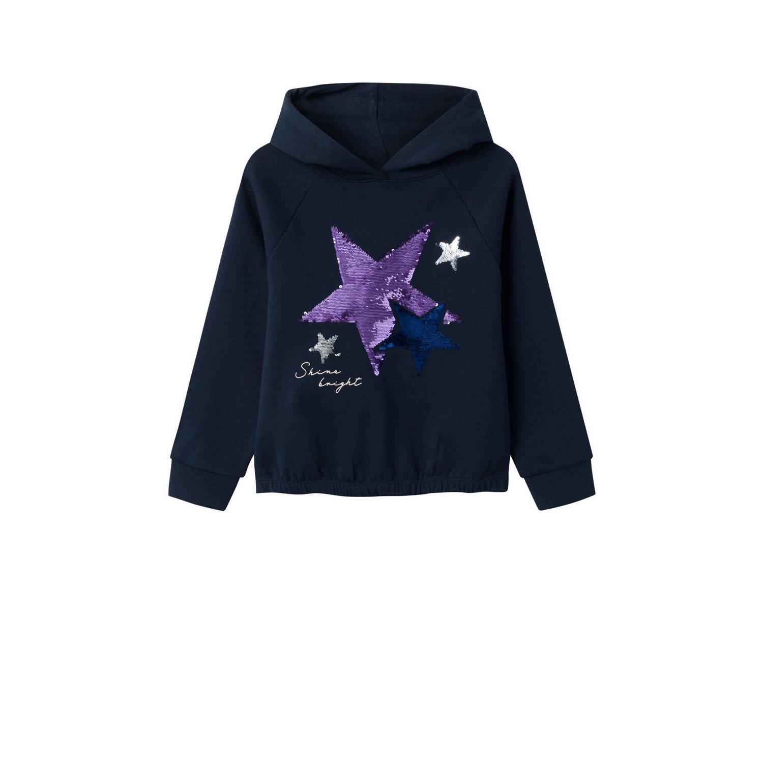 Name it KIDS hoodie NKFRIDA met printopdruk en pailletten donkerblauw Sweater 122 128