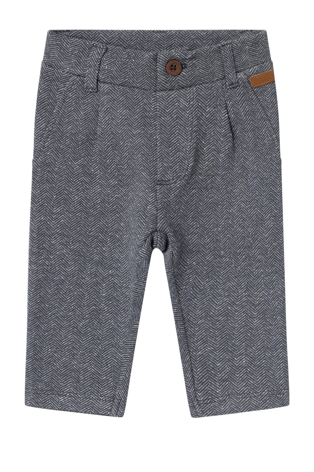 Donkergrijs en witte jongens NAME IT BABY baby straight fit broek van katoen met regular waist, rits- en knoopsluiting en effen